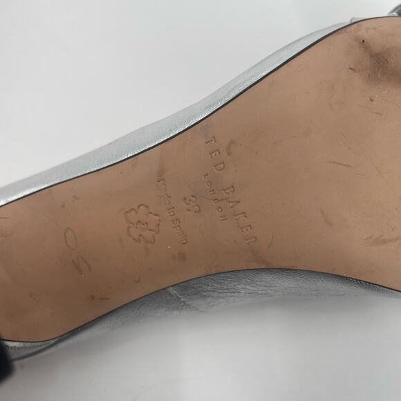 TED BAKER Ryal Heels Size 39 (US Size 9) Pump Silver Bow Metallic Feminine Bride - Picture 12 of 15